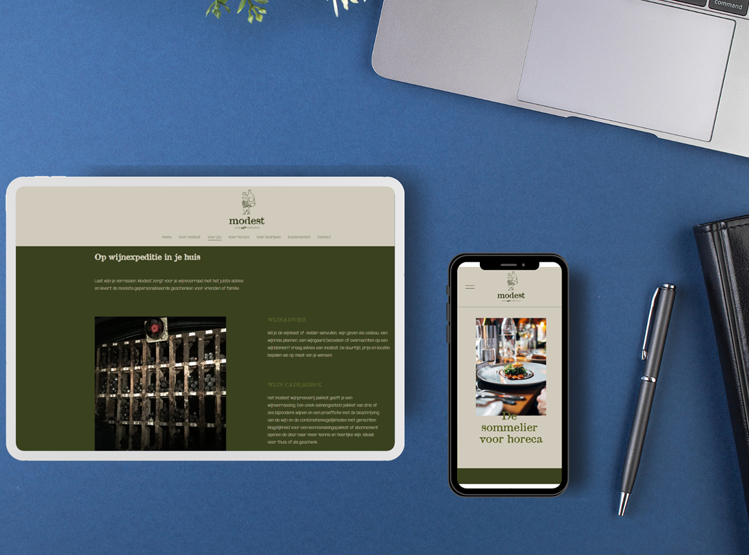 Budgetvriendelijke website voor starter met SEO-teksten en nieuwe huisstijl voor Meneer Modest uit Kalmthout